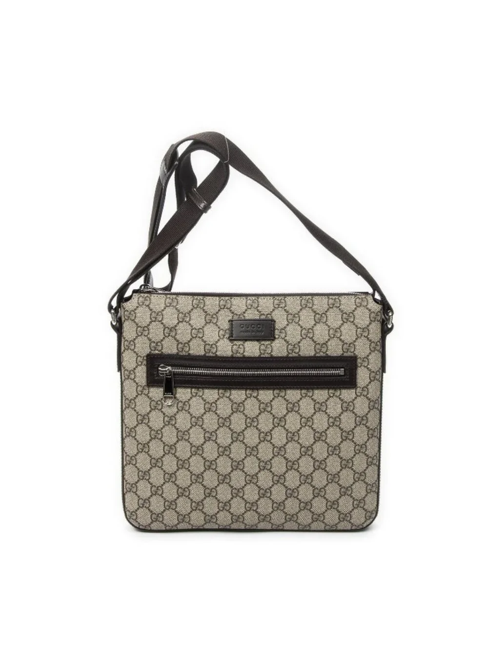 Gucci Square Zip Messenger Beige Dark Brown Supreme Canvas